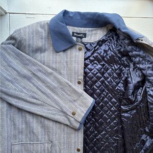 Denim & Co Plaid Quilted Lined Jacket w/ Blue Fabric Collar